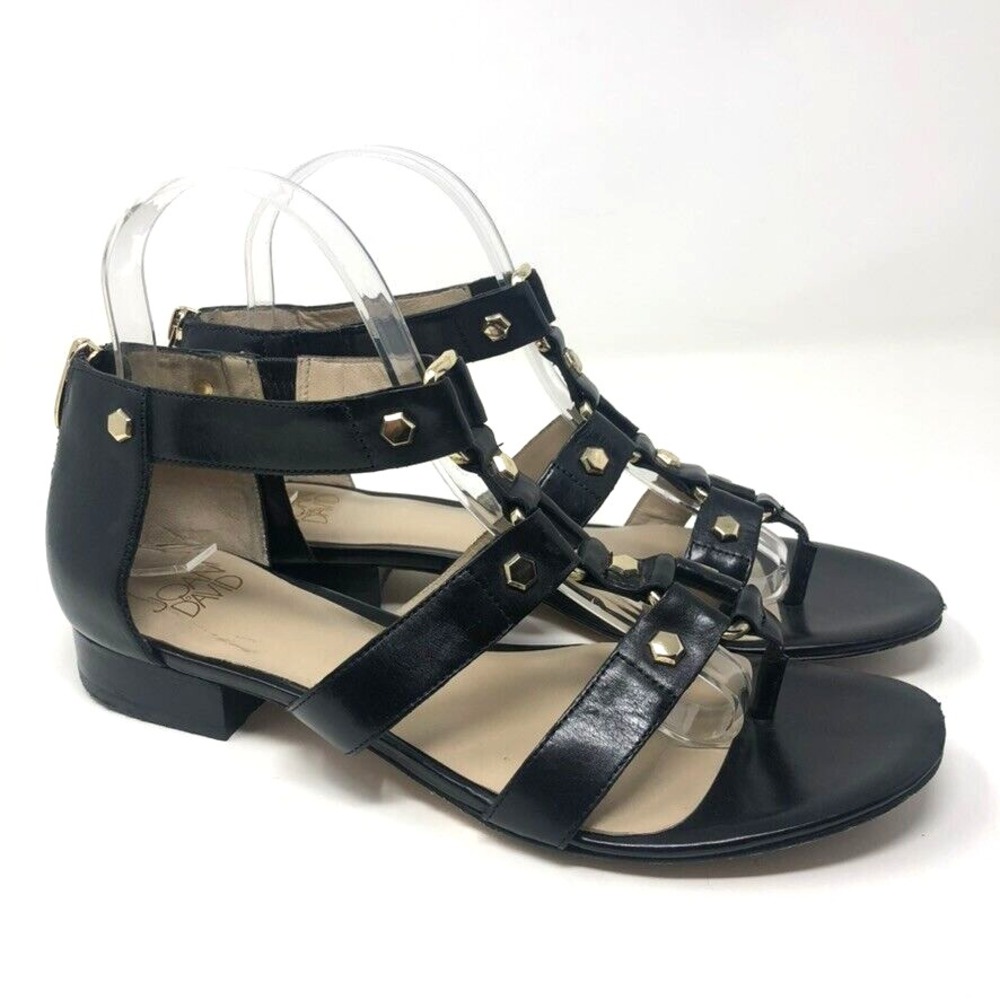 Joan & David Danellis Sandals Black Leather Gold Hardware Womens 8.5 Gladiator
